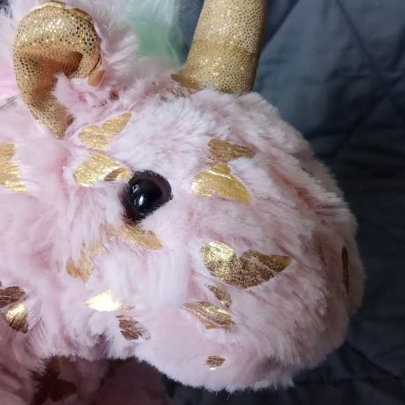 Olly & Me Pink Unicorn Purse With Gold Butterfly Pastel Pattern Plush Bag - Picture 5 of 10